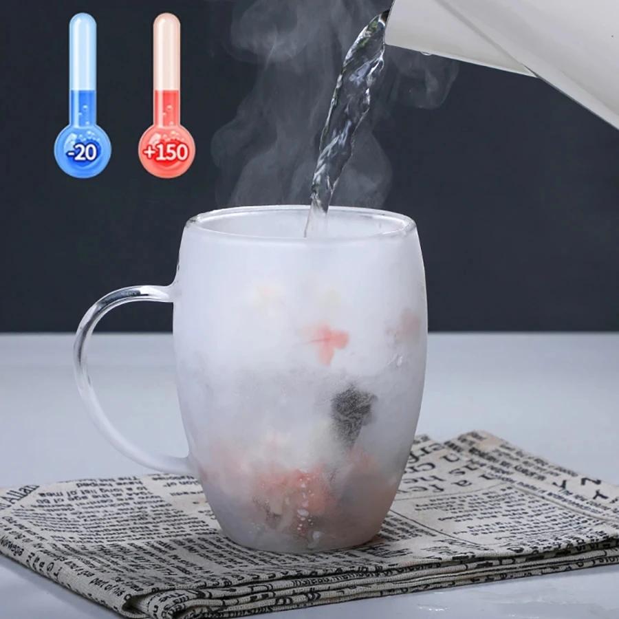250/350ml Double Wall Coffee Mug With Handles Clear Milk Cups Gifts Glass Cup Fill Artificial Simulation Flowers Teacup