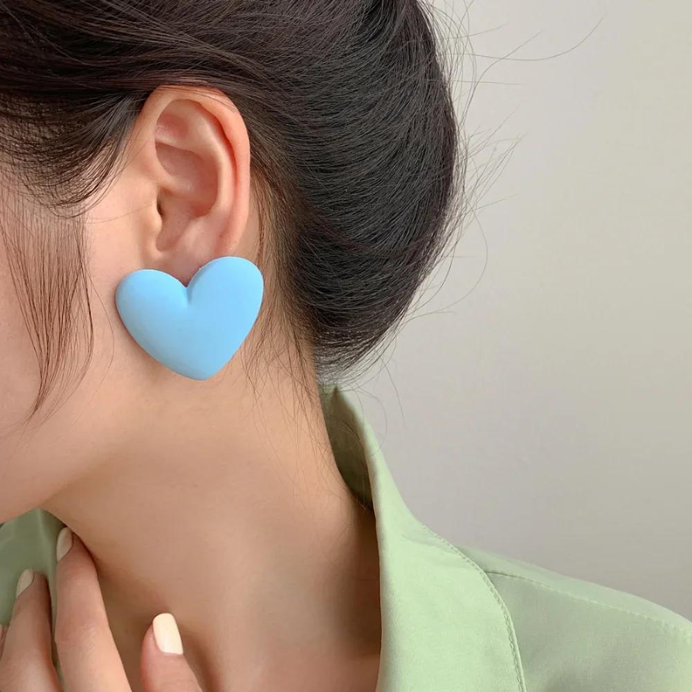 Cute Acrylic Love Heart Candy Color Earrings for Women Korea Style Heart Exaggerated Big Stud Earrings Party Jewelry Accessory