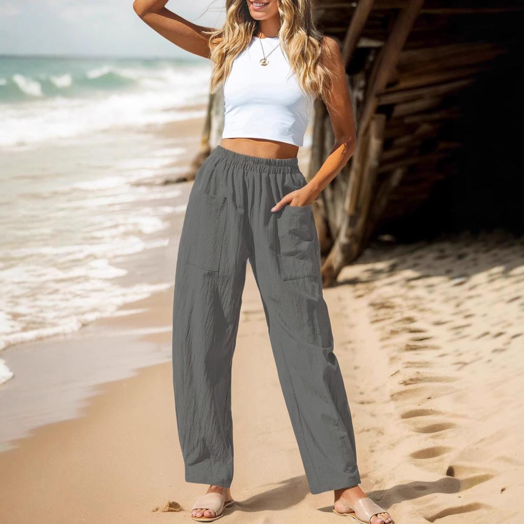 Women's Casual Pants Vacation-style Elastic Waist Work Bag