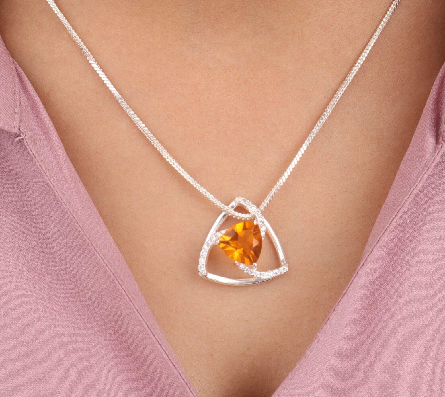 

Citrine Gemstone 925 Sterling Silver Jewelry Beautiful Zircon Pendant For Women CZP-10-3