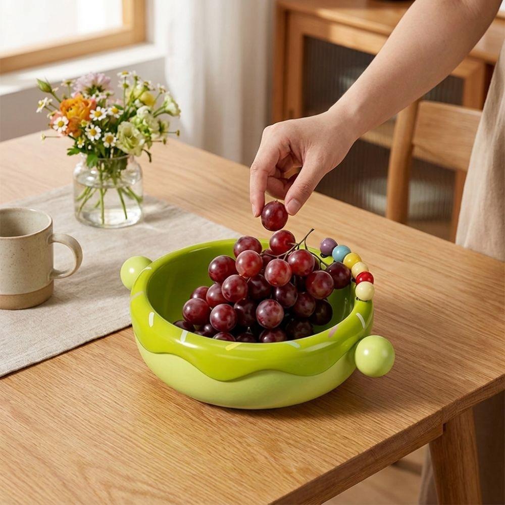 Large Capacity Fruit Bowl with Fork Plastic Snack Storage Tray Fruit Serving Plate Coffee Table