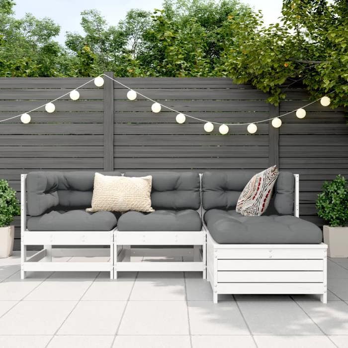 VidaXL Garden Lounge Set 4 Pcs White Solid Pine Wood, Outdoor Sofa Set, Garden Sofa Set, 3250785