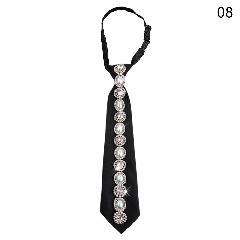 Cravate Punk Mode Pré-nouée JK Preppy Décor Strass Nœud Papillon Vintage Cravate Réglable pour Hommes Femmes Chemise d'Uniforme