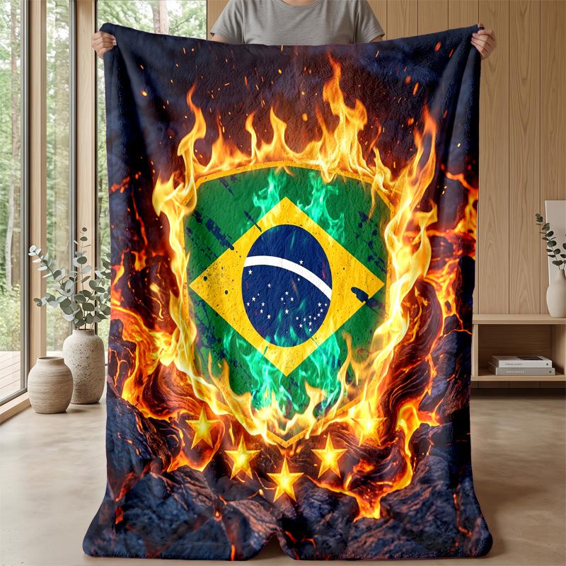 Coperta in Flanella Stampata Calcio Brasile Amica della Pelle Calda Decorativa Plaid per Divano Letto Interno Uso Quotidiano