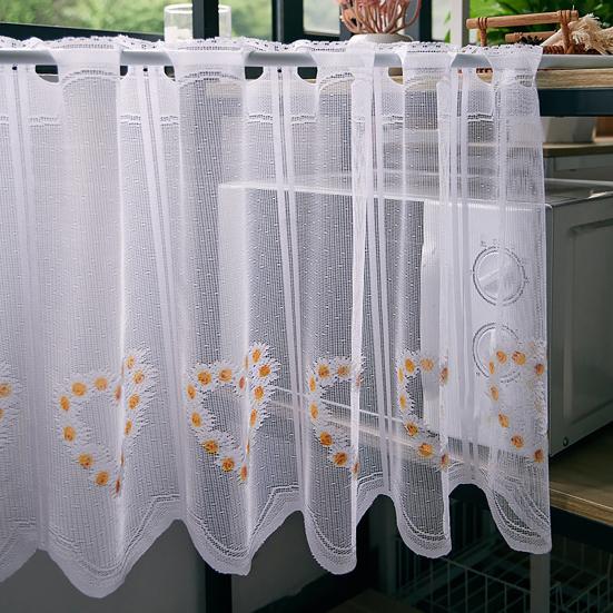 baizihuahu Lace Short Curtain, Half Windows French Style Hollow Gauze Sheer, Dustproof Curtain for Cabinets Bay