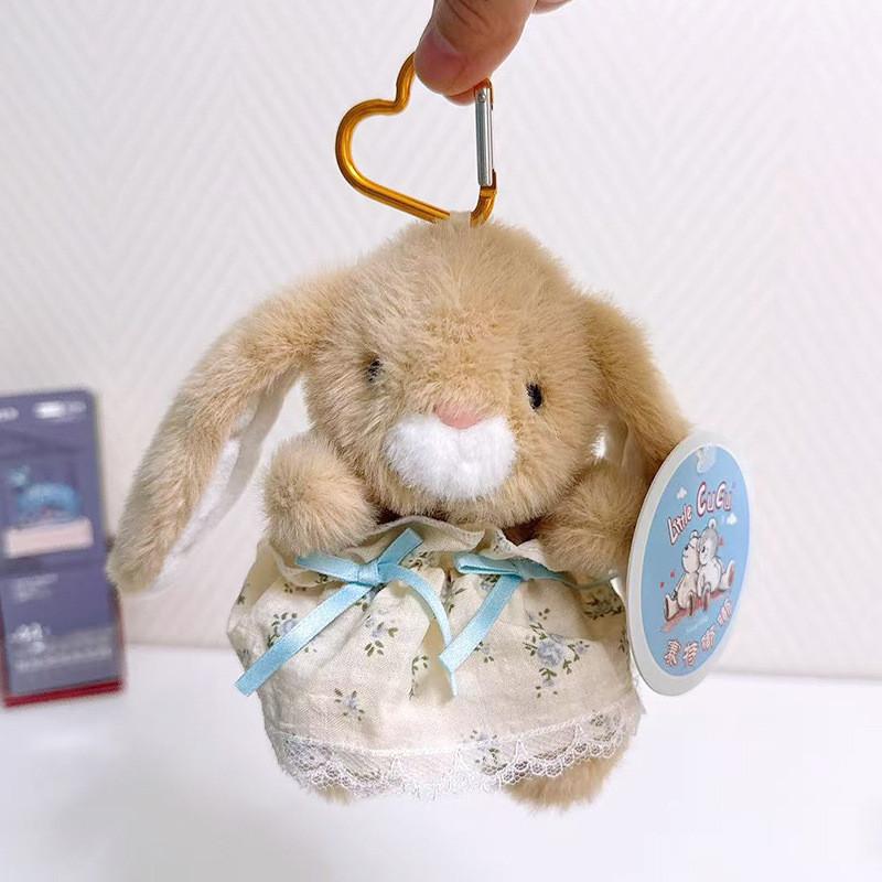 

Small Rabbit Plush Doll With Printed Floral Dress And Bow Decor For Kids And Backpack Ornament хакі