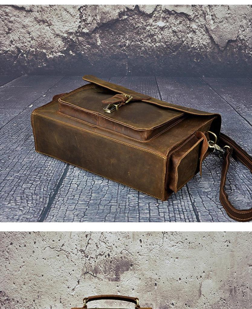 Men's 14" Vintage Leather Business Briefcase 2058