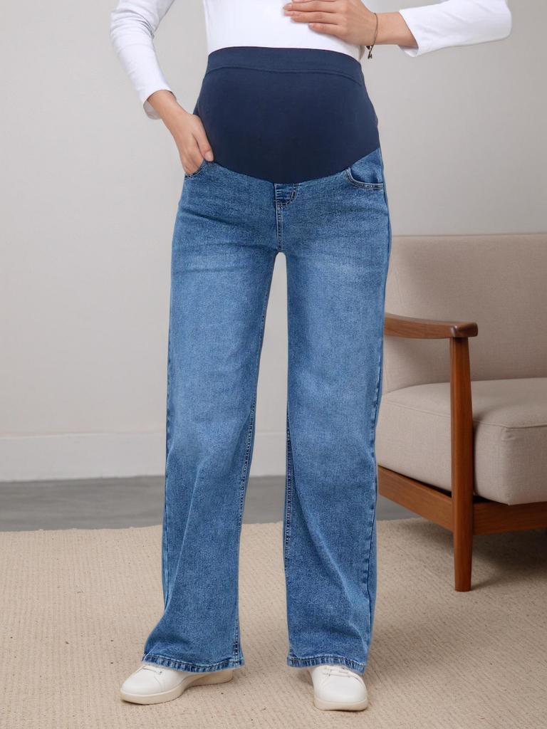 European-American Style High Waist Slim Maternity Pants: Versatile Straight-Leg Jeans for Pregnant Women