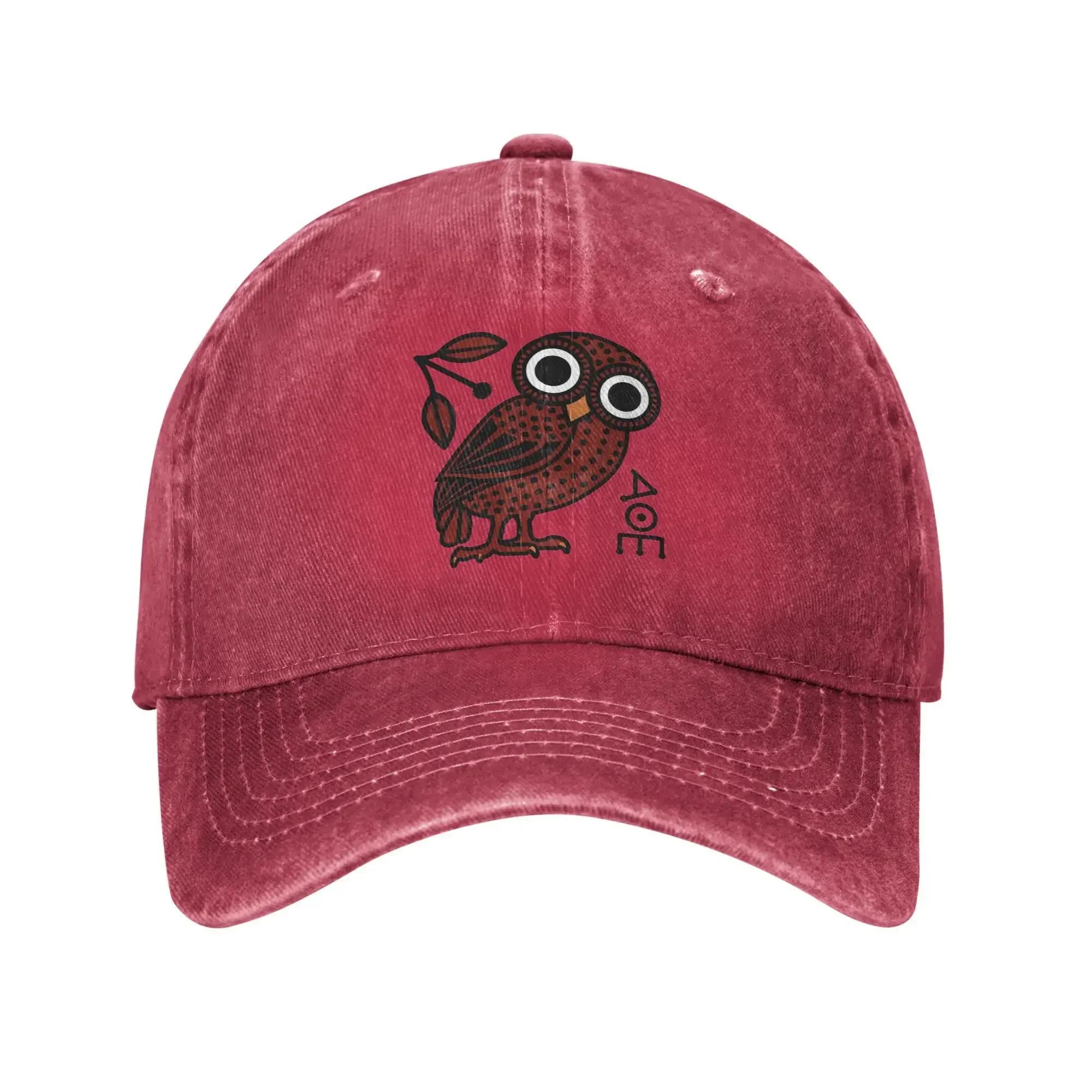 Vintage Cute Athenian Owl Ancient Greek Baseball Cap Unisex Women Distressed Denim Washed Sun Cap Tetradrachm Coin Outdoor Gif Adjustable