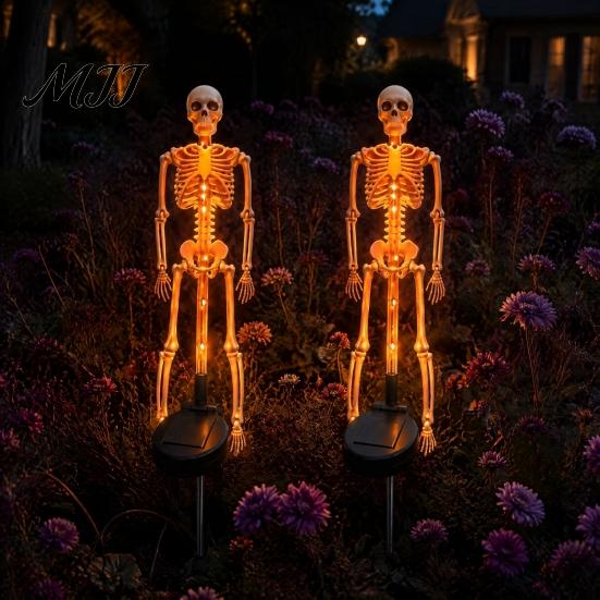 Decorative Solar Powered Garden Lamps 2Pcs Skeleton Stake Light, Halloween Glowing Realistic Figurine, Waterproof Durable Plastic Decorations Outdoor