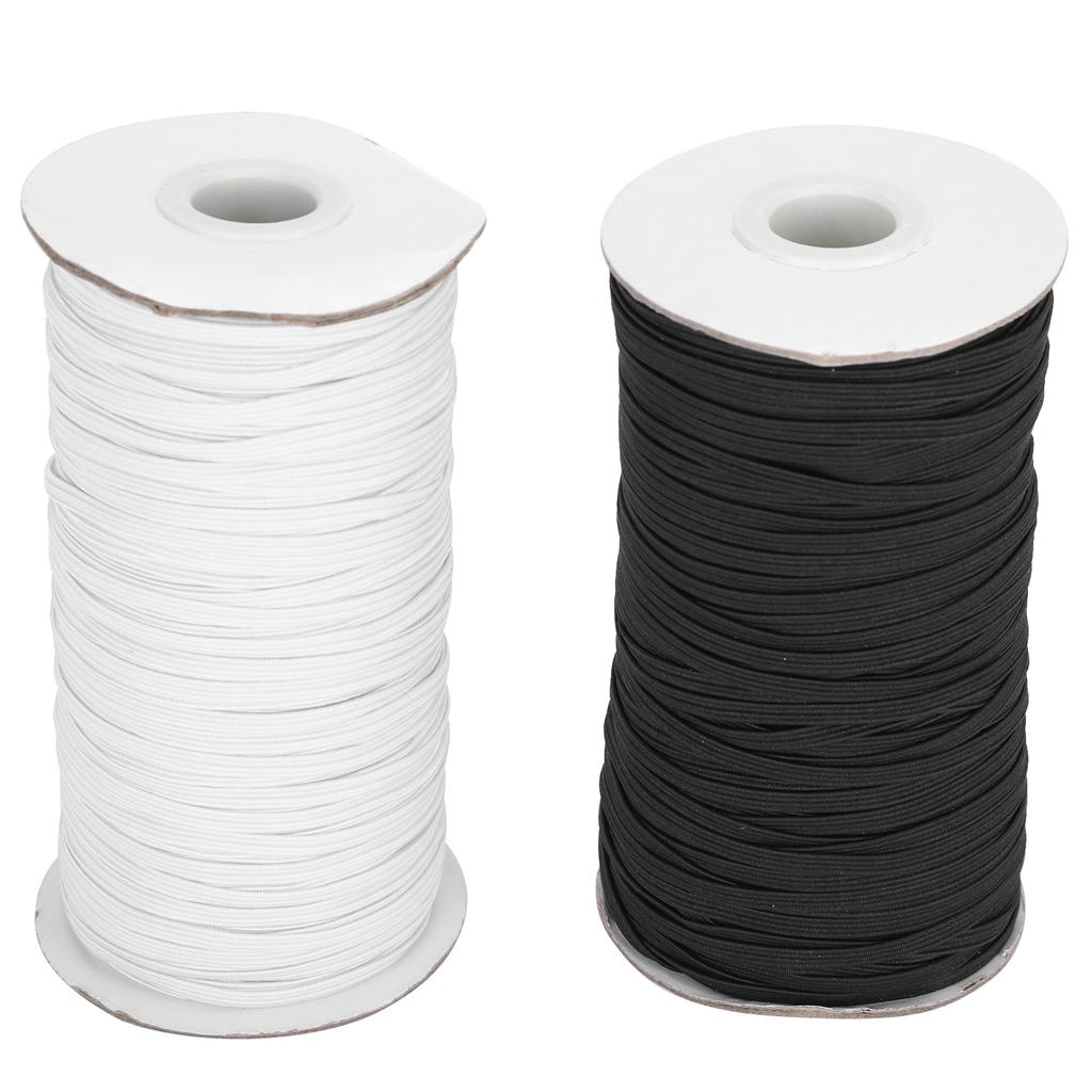 Elastic Band Flat Sewing Rope Cord String DIY Sleeve Mask Making High Elastic 100 Yard Roll(Black White )