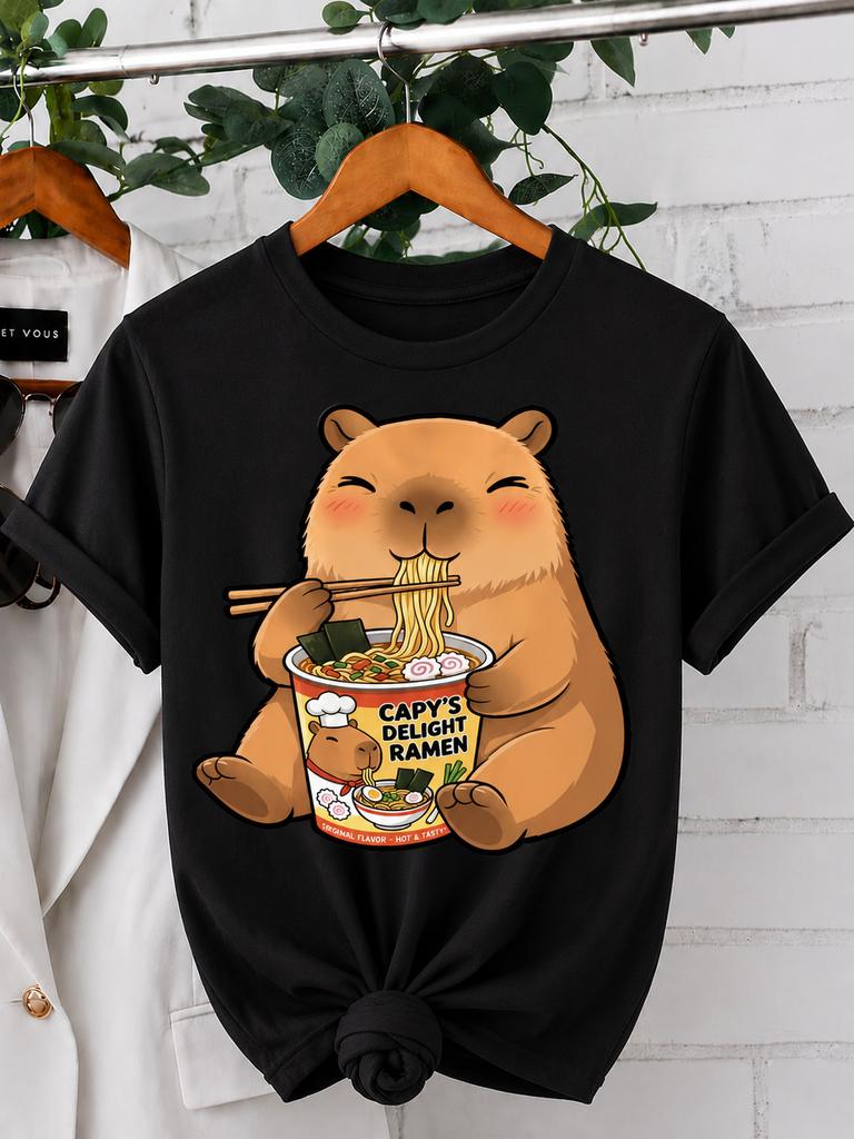 Cute Capybara Ramen Shirt Funny Japanese Noodle Graphic Unisex Cotton Tee