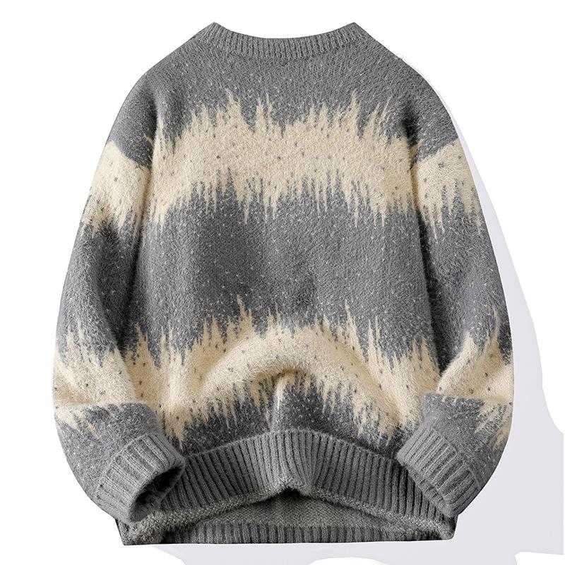 Herren Colorblock Rundhals Langarm Pullover - 2025 Winter Locker Gestrickt, Dicke Warme Basisschicht.