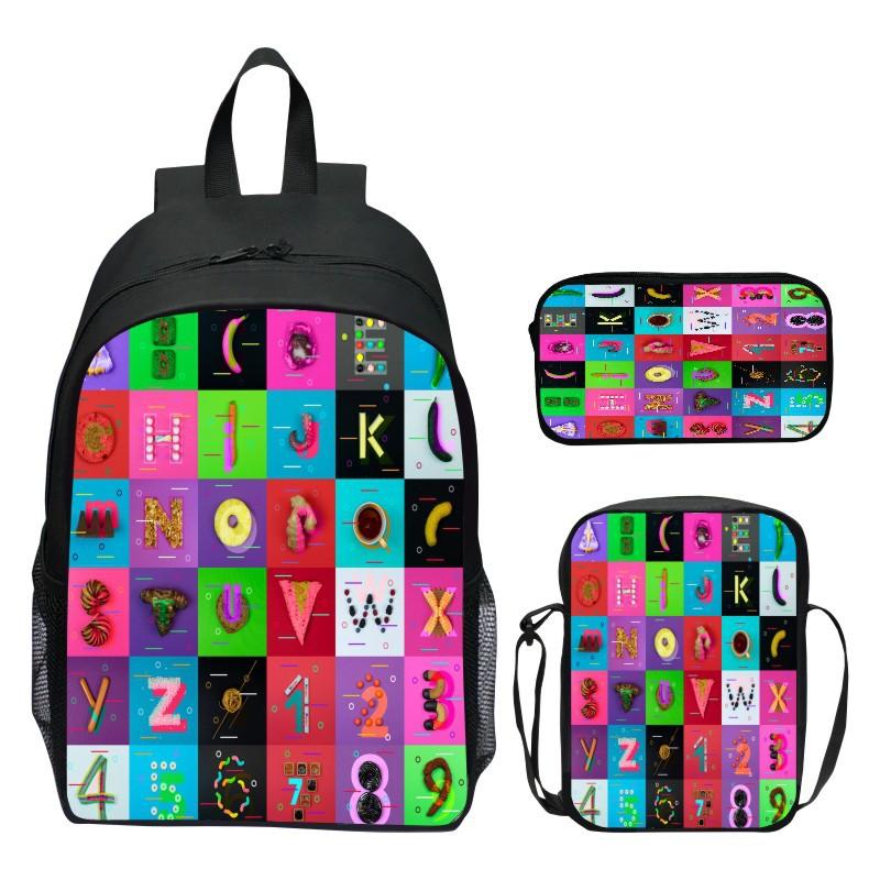 16 Inch Children's Backpack 3-piece Set Alphabet Lore Alphabet Legend Elementary School Backpack Shoulder Bag Pencil Case