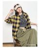 Women's Retro Plaid Brushed Cotton Shirt Jacket with Lapel - Long Sleeve, Spring