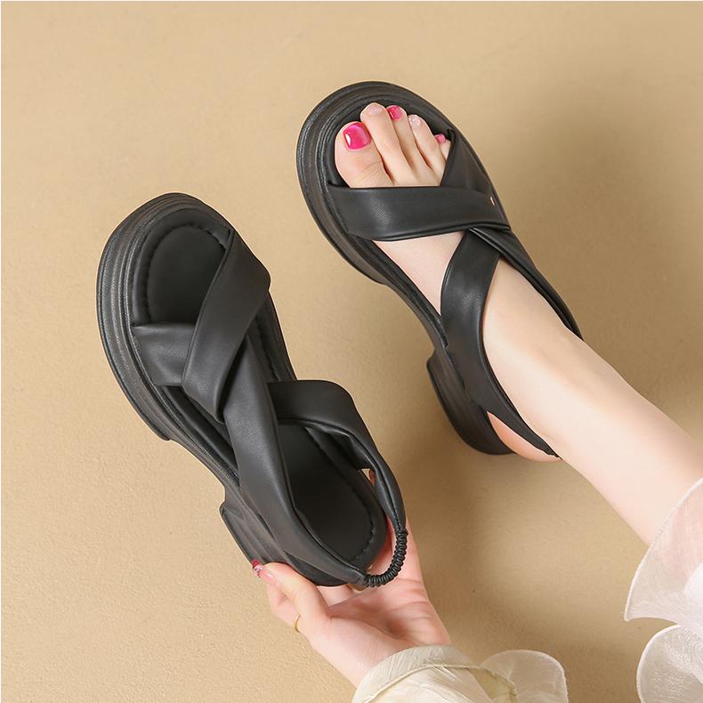 Fashion Women's Chunky Heel Sandals Summer New Korean Version Cross-belt Thick-soled Sandals Outdoor Open Toe Lightweight Casual Sandals