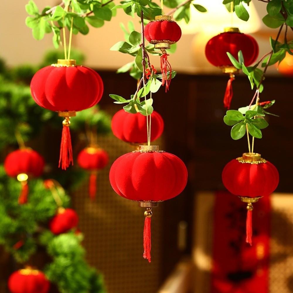 Waterproof Lantern Material Red Color Hanging Decoration Small Size Pendant Style Bonsai Pendant Decoration Spring Festival