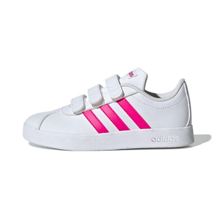 Adidas VL COURT 2.0 Cmf Synthetic Leather Abrasion Resistant Low top Skateboard Shoes White Pink EG3880