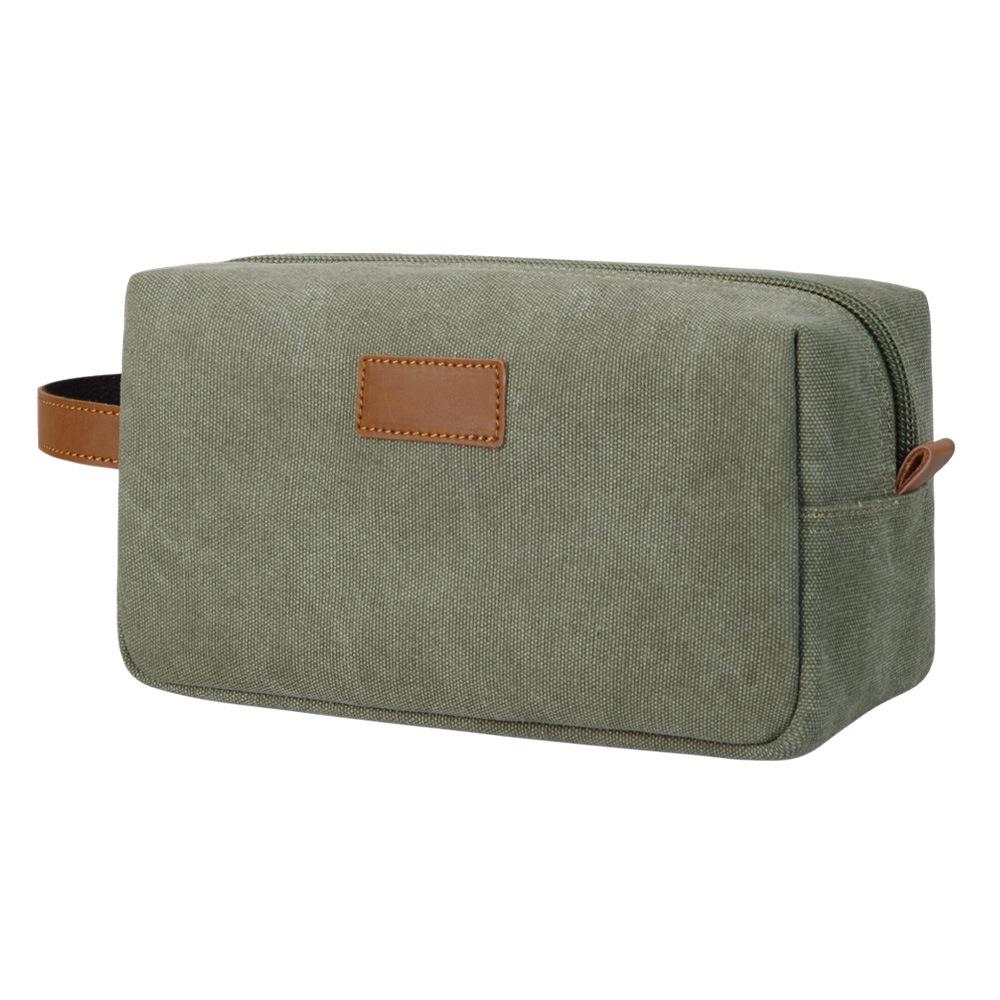 

Waterproof Retro Canvas Wash Bag with Leather Accents: Travel-Friendly, Fashionable Makeup and Storage Solution оливковое зеленый