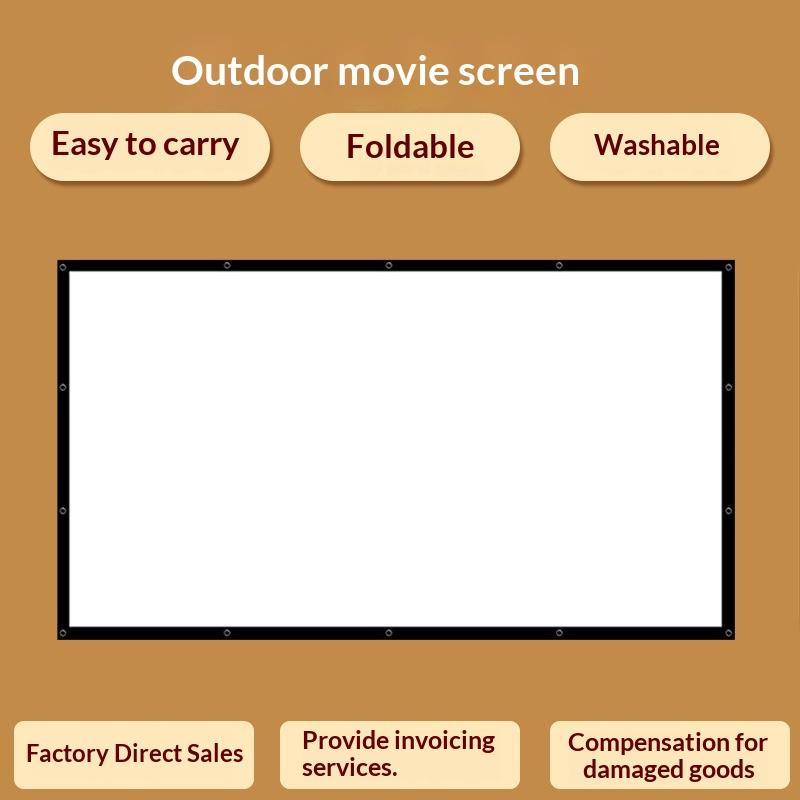 Compact Portable Anti-Light Projector Screen Flexible Use 60/72/84/100/120 Inches for Travel
