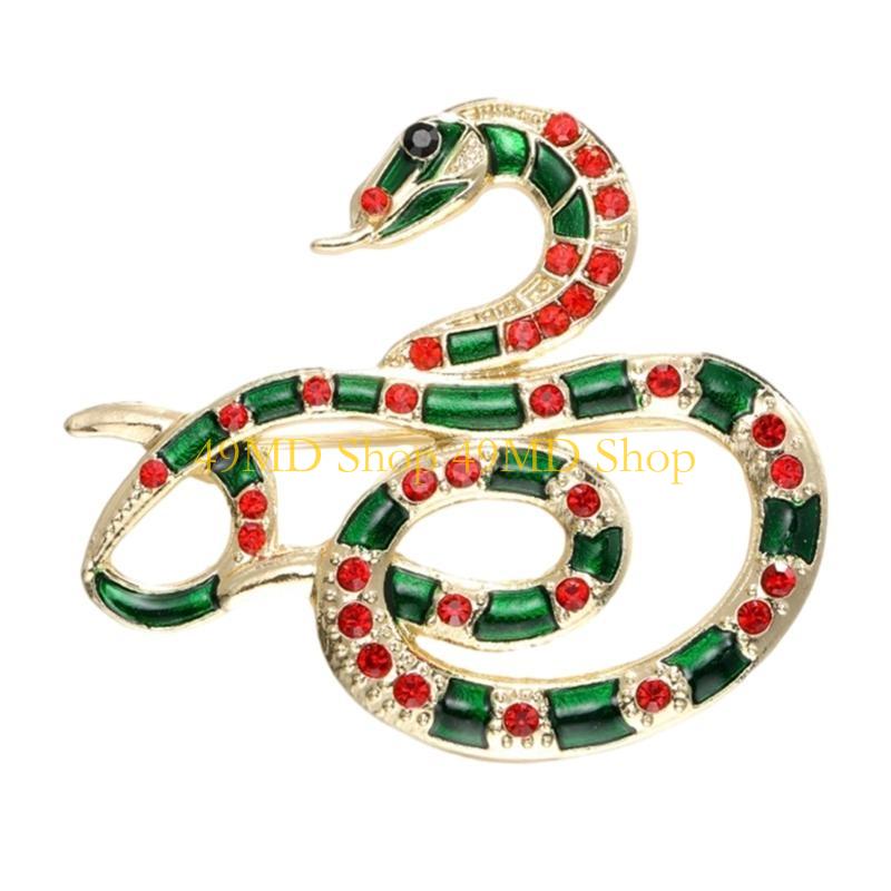 

49MD Rhinestones Snake Brooch Enamel Brooch For Zodiacal Lover Chinese New Year Theme Lapel Pin Fashionable Clothing Accessories зелёный