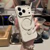 Magnetic Liquid Silicone Case for Apple 17 Pro - KT Cat Cartoon Shell with Bracket Protective Cover