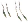 Intangible Cultural Heritage Filament Edelweiss Bamboo Leaf Green Fringed Earrings Retro Temperament Pearl Fashion Simple Wind Ear Jewelry