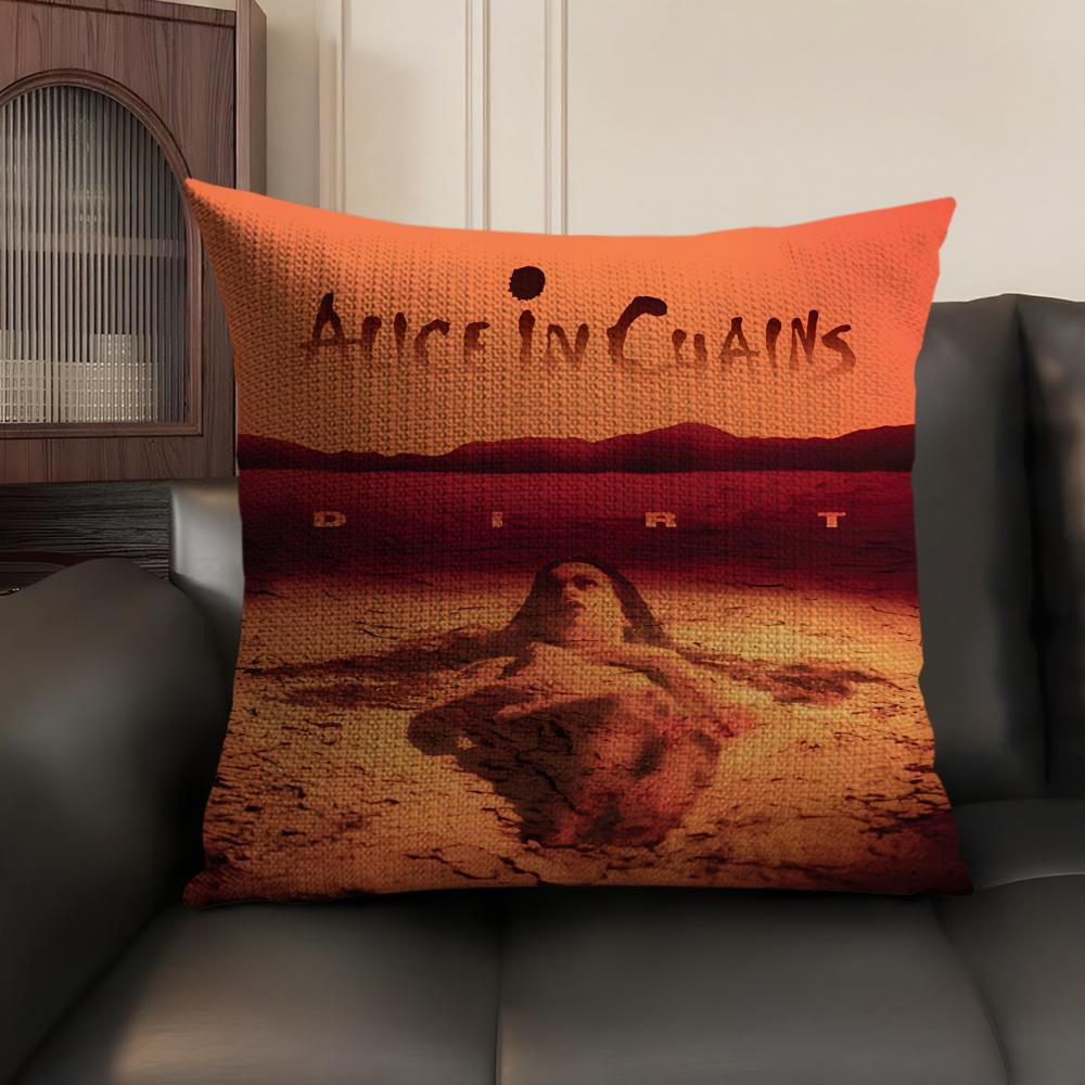 A-Alice In C-Chains Band Cushion Cover Natural Linen Organic Fabric Double-Sided Printing Sofa Home Decor Gift Pillow Case
