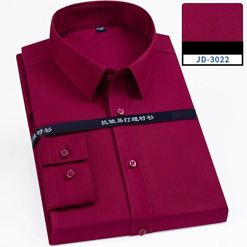 Plus size 8XL elastic long-sleeve shirts for men slim fit formal plain shirt wrinkle free soft office tops solid color clothes