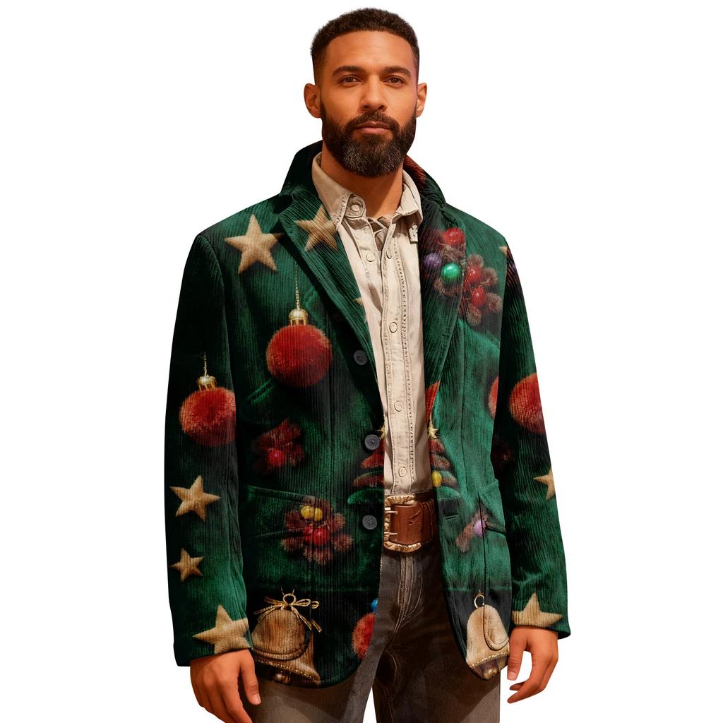 Herren Hässlicher Weihnachten Kord Warmtaschen Anzugjacke Strickjacke Herren Freizeitanzug