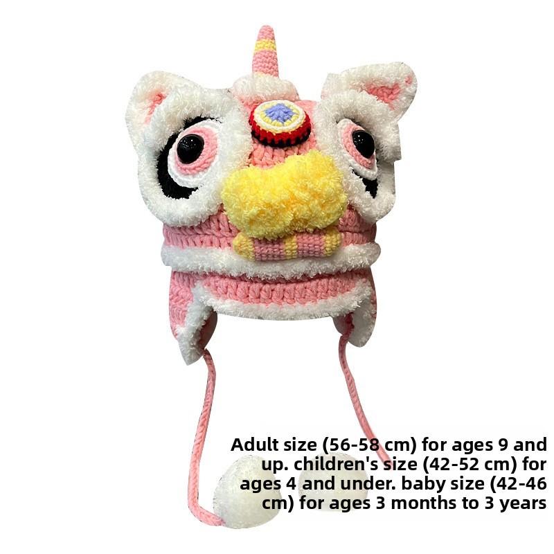 

Style Handcrafted Lion Head Knitted Hat For Kids Winter Warmth Baby рожевий