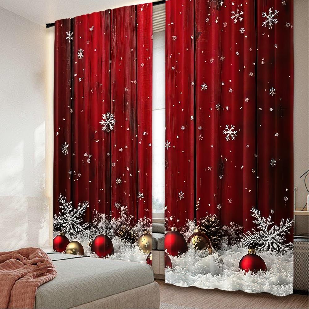 

Set Of 2 Flat Printing Christmas Curtains Festivesnowflake Digital Printed Polyester Drapes Family Party Decoration Use Curtain W100*H70(CM)-Rod Pocket&1PCS