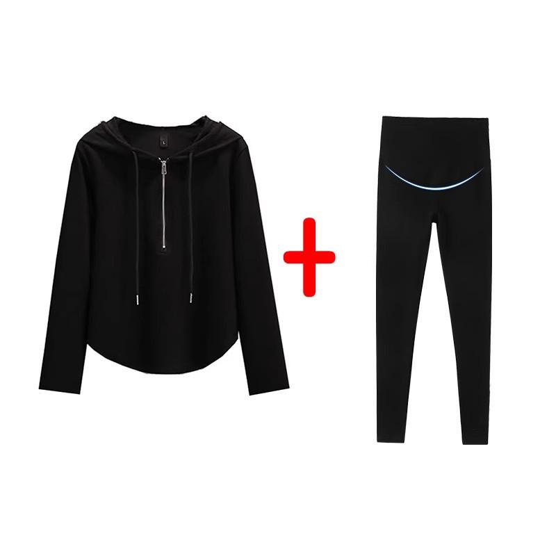 2025 Loose Maternity Hoodie Sweatshirt & Pants Set - Dark Grey
