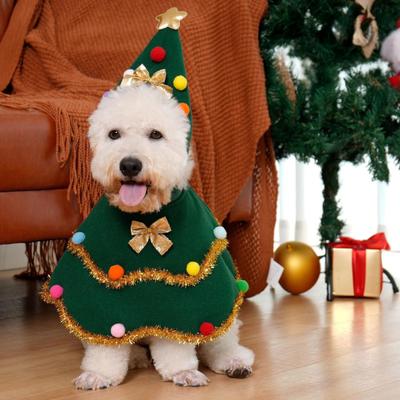 Dog Christmas Outfit Pets Xmas Tree Costume Pointed Hat with Neck Collar Festive Pet Attire