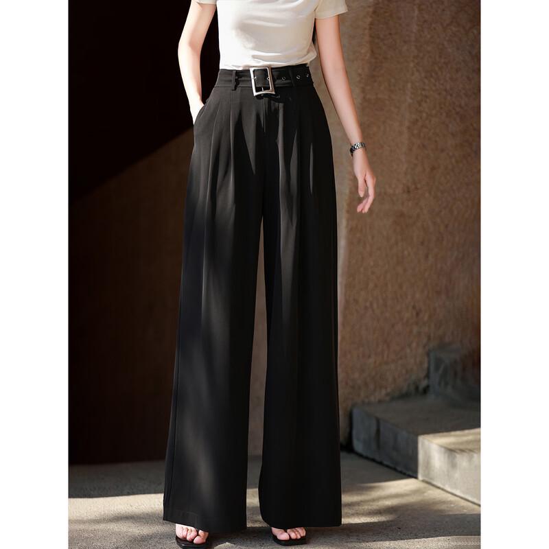 Women s High-Waist Drape Wide-Leg Commuter Pants S чёрный