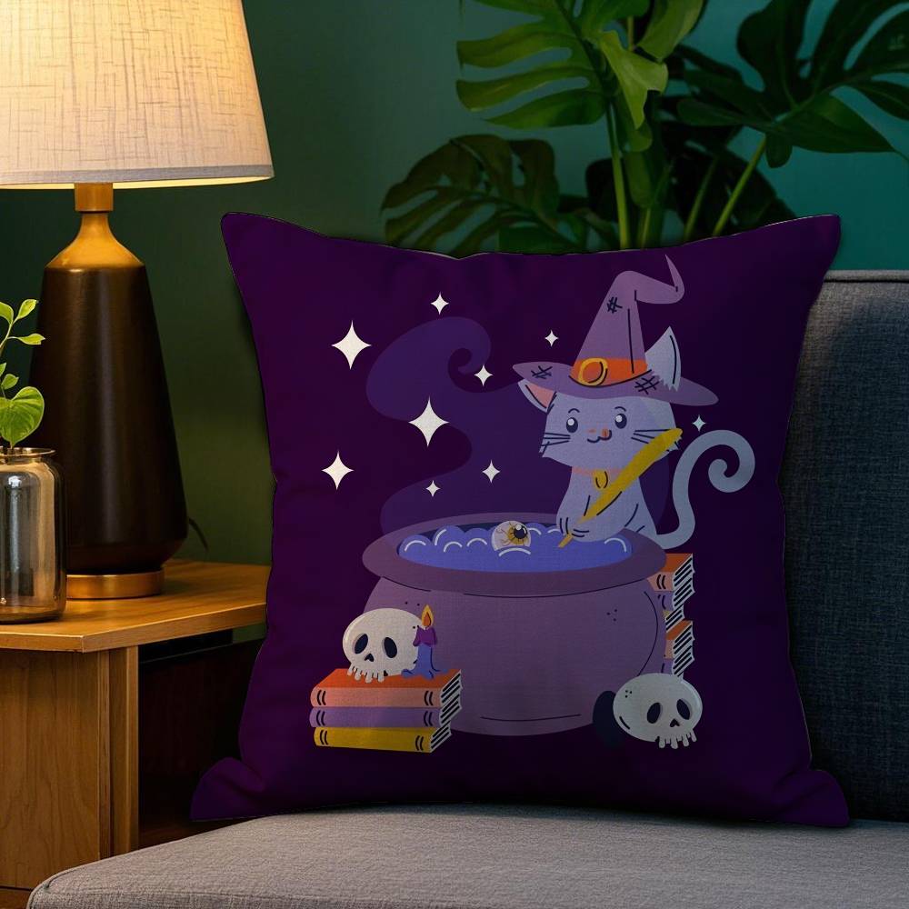 Halloween Cute Purple Cat Pillow Case Plush Fabric Soft Double Sided Print Sofa Cushion Cover Throw Pillow Covers