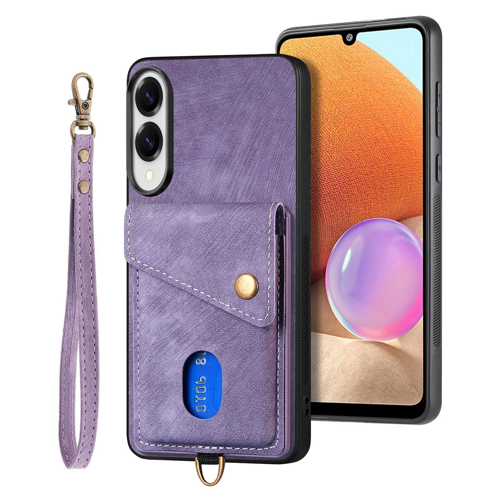 

For Samsung Galaxy S25 Edge Case with Card Holder Kickstand Leather Phone Back Cover Purple