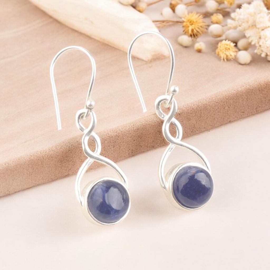 Natural Sodalite Gemstone Handmade 925 Sterling Silver Drop & Dangle Earrings CE-15-31
