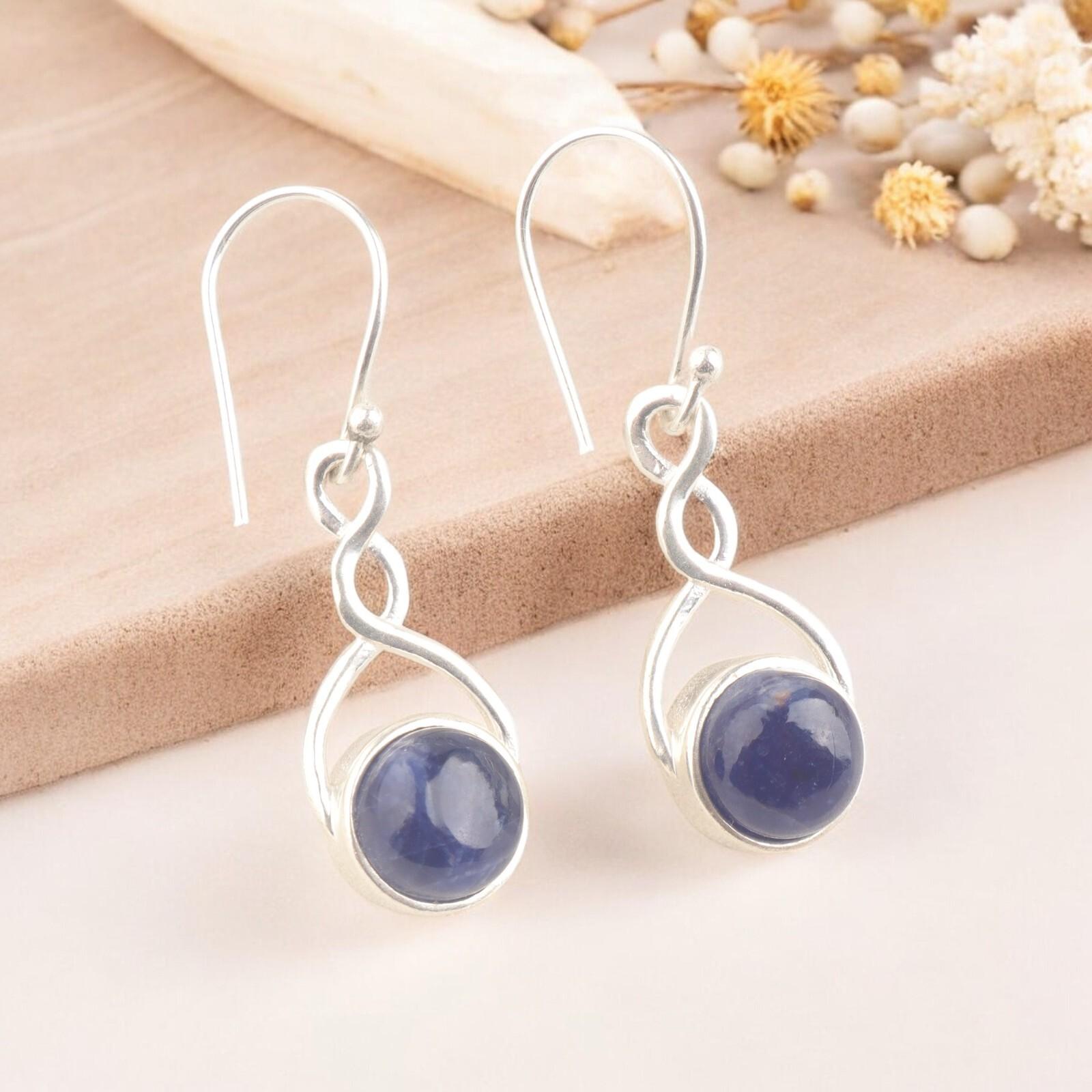 

Натуральный Содалит Ручной работы 925 Стерлинговое Серебро Серьги-капли