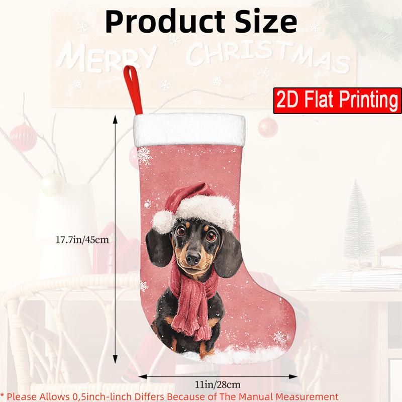 Christmas decoration fireplace hanging stocking 1PC&1PC&4pcs, Dachshund dog wearing santa hat (1) - pattern Christmas
