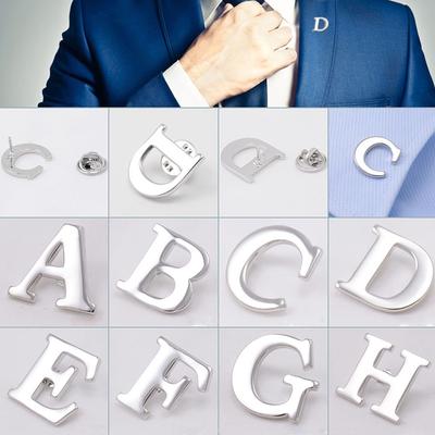 1Pcs Party Brooches Material 26 Letters Lapel Pin Collar Silver Color Jewelry Men's Suit Engagement