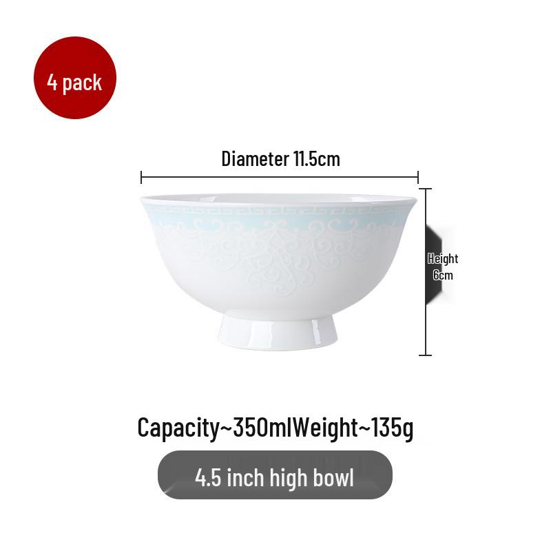 Qiao Yan Bone China High-Footed Bowl - Anti-Scald Ceramic Rice, Noodle, Porridge, and Soup Bowl with Underglaze Color.