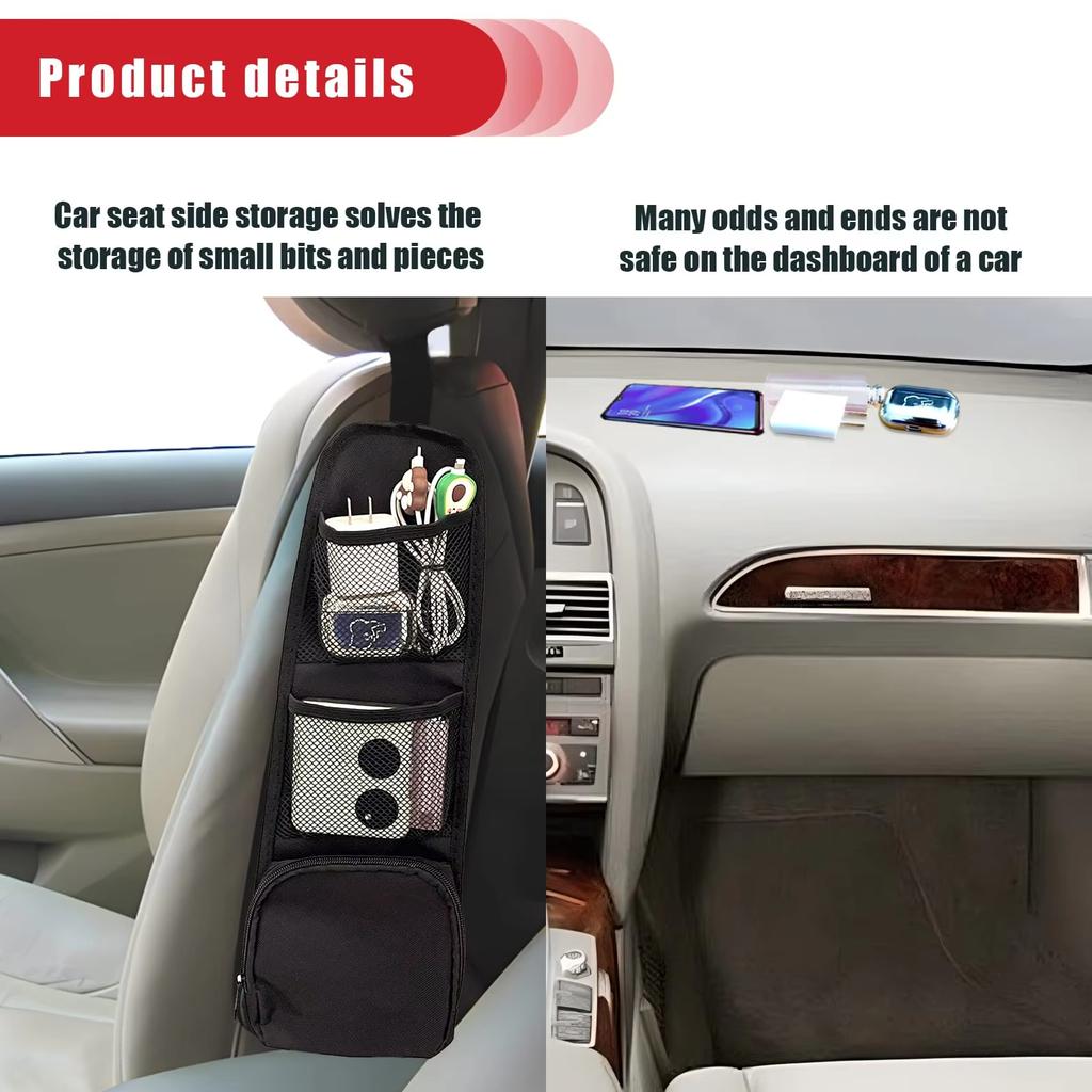 Car Seat Side Storage Bag Vehicle Backrest Side Hanging Pouch Auto Organizer Pocket Accessories