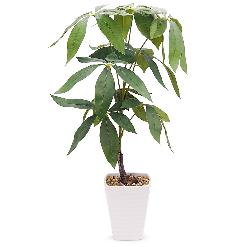 Ninian and Kino Faux Green Pachira In a 50cm Plastic Artificial Houseplant with a Realistic No Care Will Not Indoor Decorative Perfect for Living and