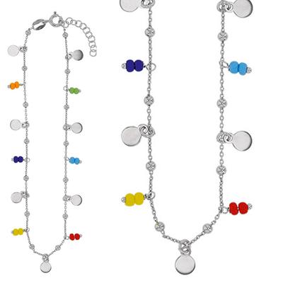 [R5000] - Handmade Silver Anklet 'Boho' Multicolored Silver (rhodium) - 26cm 5x5mm