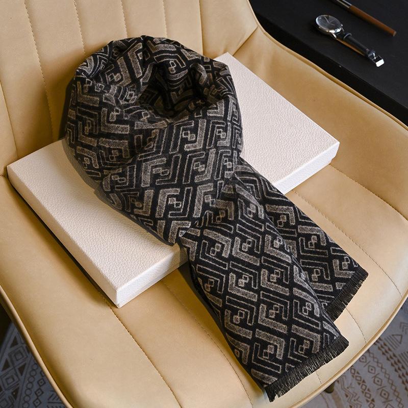 Men's Wool Scarf Autumn and Winter Warm Thickened Plaid Scarf Business Leisure Birthday Gift Men's