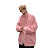 Pink Distressed Leather Jacket Mens Autumn and Winter Latest Double Zipper Handsome Relaxed Fit Pu Leather Jacket Cotton Jacket