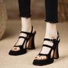 Fashion 2025Women Cross Strap  Summer New Black Hook Heels Party Shoes  Fashion Buckle Strap Platform Sandals