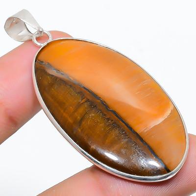 Natural Tiger Eye Gemstone Handmade 925 Sterling Silver Pendant 2.29" Z8a49