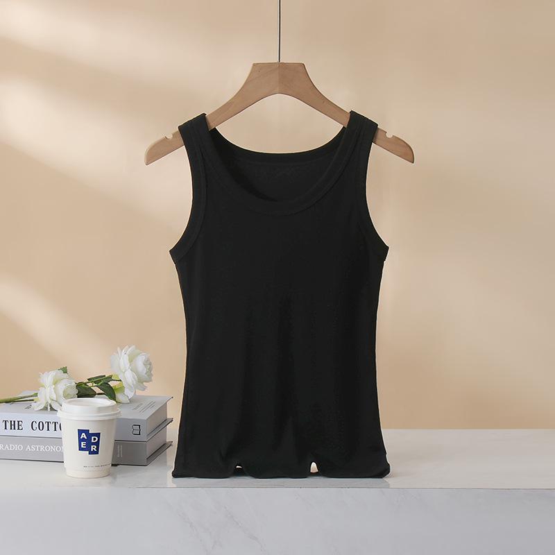 Женская классическая майка-борцовка из рубчатого хлопка 2025: Скрывающая майка-основа и летняя верхняя одежда Small чёрный